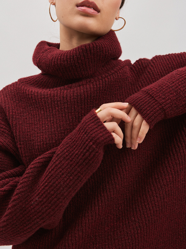 Golf damski wełniany AURA – bordowy