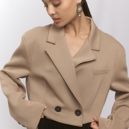 Beżowa krótka marynarka damska oversize z bawełny LUNARE