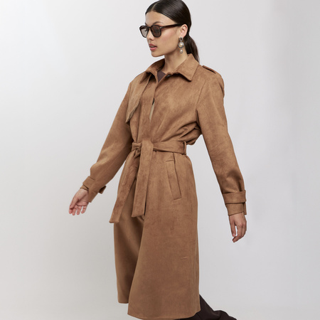 Zamszowy płaszcz damski jasny brąz LUCCA