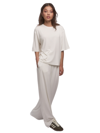 Komplet damski oversize z wiskozy – kremowy zestaw CALMA