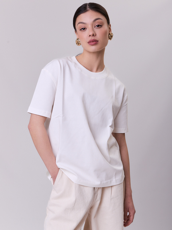 T-shirt damski bawełniany kremowy – ESSENTIAL