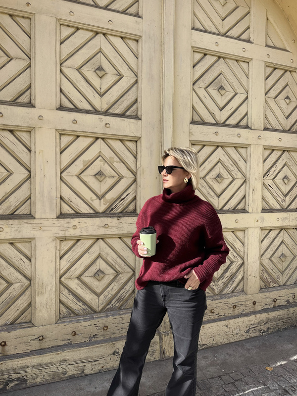 Golf damski wełniany AURA – bordowy