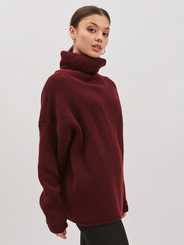 Golf damski wełniany AURA – bordowy