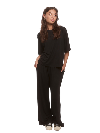 Komplet damski oversize z wiskozy – czarny zestaw CALMA
