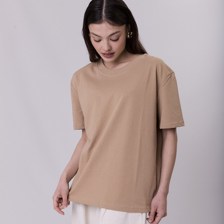 T-shirt damski bawełniany beżowy – ESSENTIAL