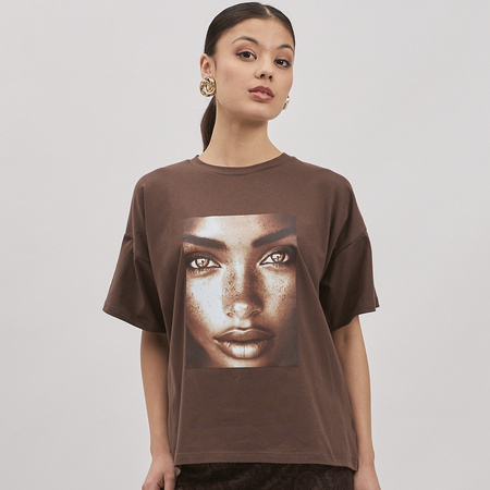 T-shirt damski FEMME – brązowy