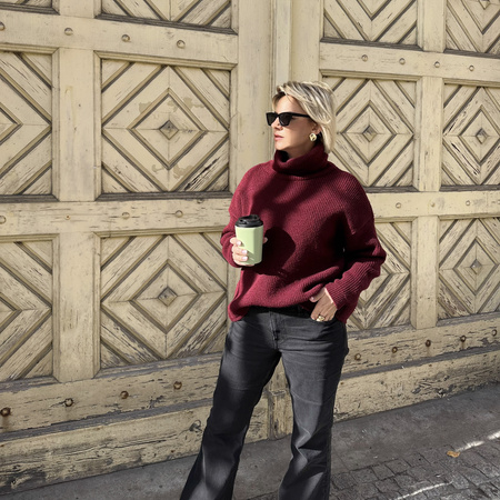 Golf damski wełniany AURA – bordowy