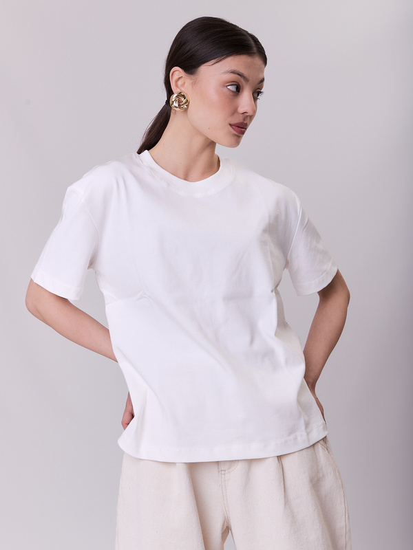 T-shirt damski bawełniany kremowy – ESSENTIAL