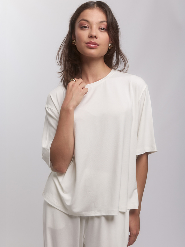Komplet damski oversize z wiskozy – kremowy zestaw CALMA