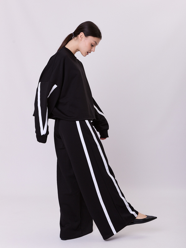 Komplet dresowy LINE black z bawełny – oversize z lampasami