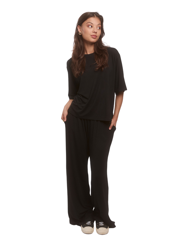 Komplet damski oversize z wiskozy – czarny zestaw CALMA