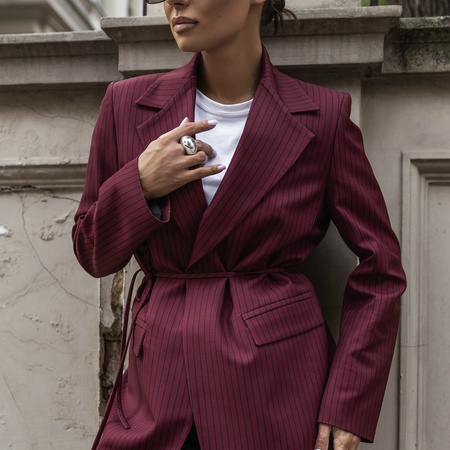 Marynarka damska w prążek CLASSIC STRIPE- bordowa