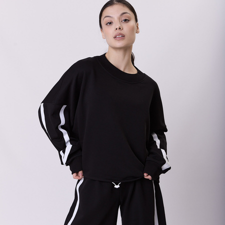 Komplet dresowy LINE black z bawełny – oversize z lampasami