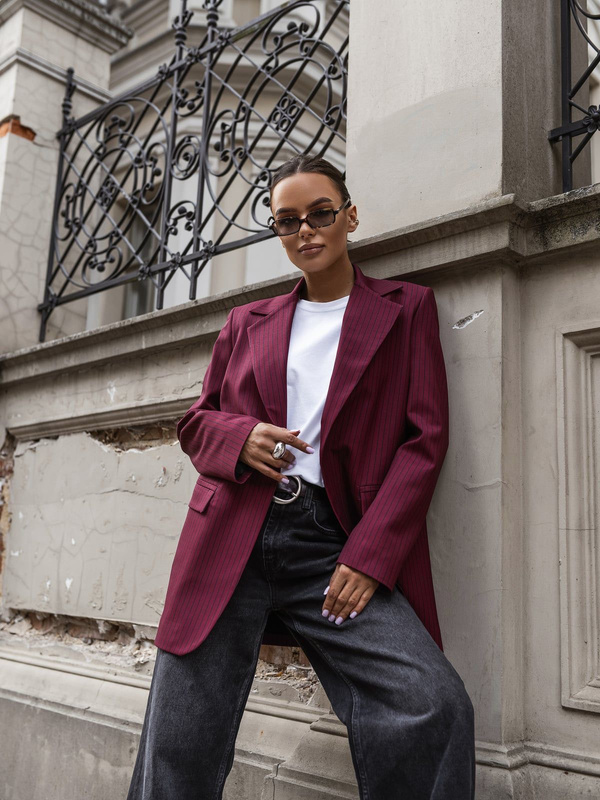 Marynarka damska w prążek CLASSIC STRIPE- bordowa