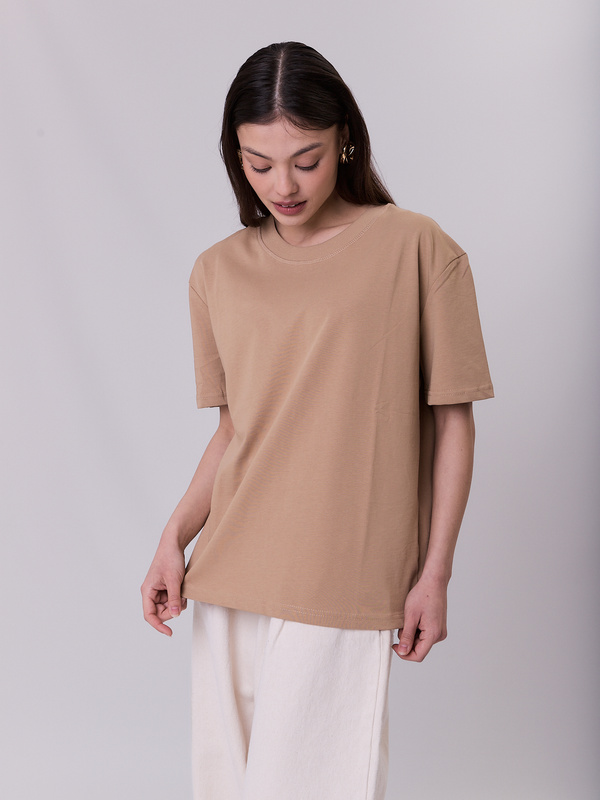 T-shirt damski bawełniany beżowy – ESSENTIAL