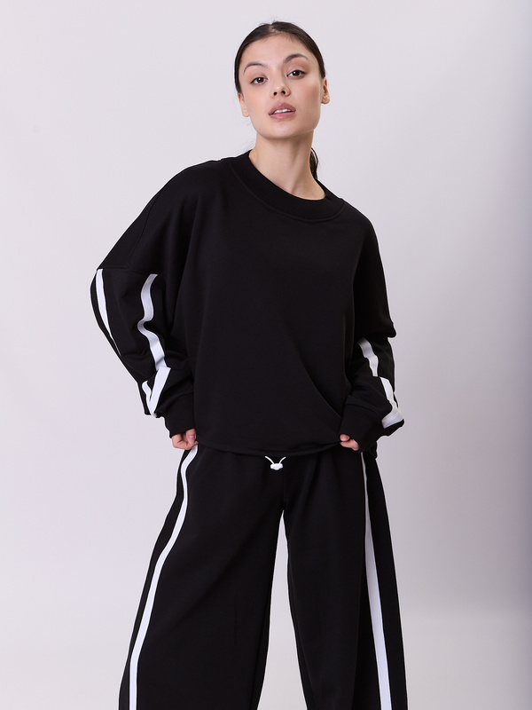 Komplet dresowy LINE black z bawełny – oversize z lampasami