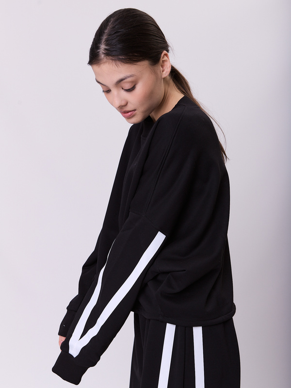 Komplet dresowy LINE black z bawełny – oversize z lampasami
