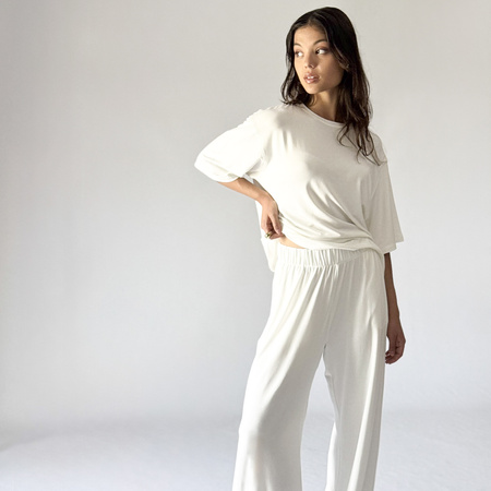 Komplet damski z wiskozy CALMA– kremowy