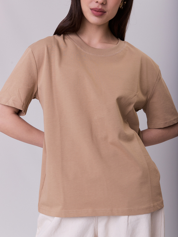T-shirt damski bawełniany beżowy – ESSENTIAL