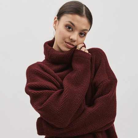 Golf damski wełniany AURA – bordowy